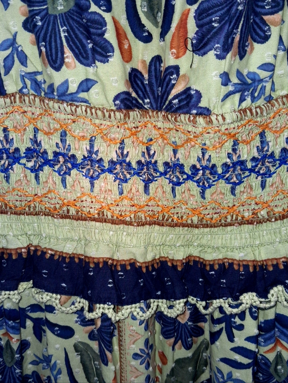 Farm Rio Ocean Tapestry cotton maxi dress XS Floral Bohemian Embroidered Ruffles - Picture 16 of 17